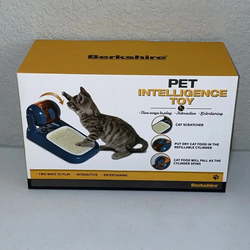 Pet Intelligence Toy Cat Scratcher Pat Dry Food Cylinder‎ Feeder Interactive NEW